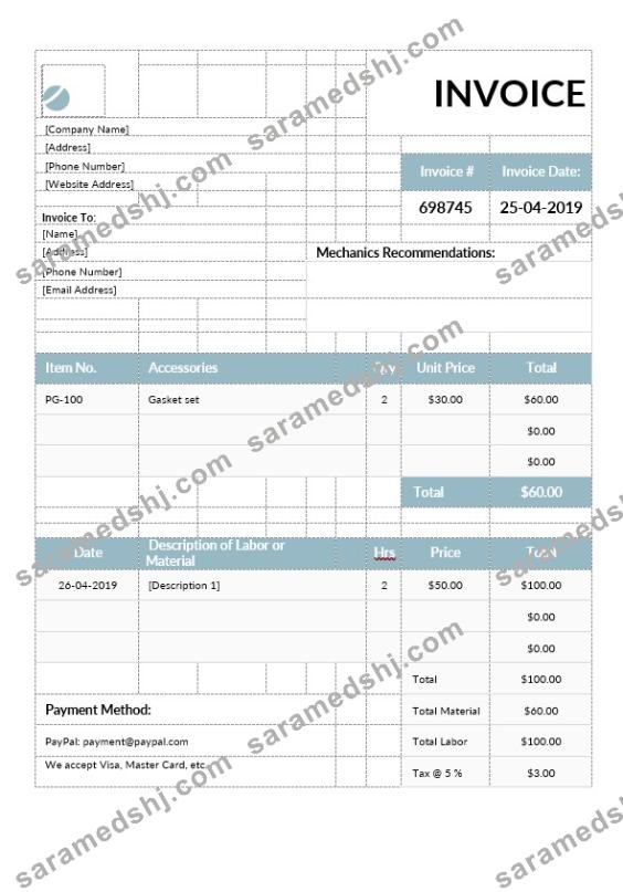Mechanic Invoice Template